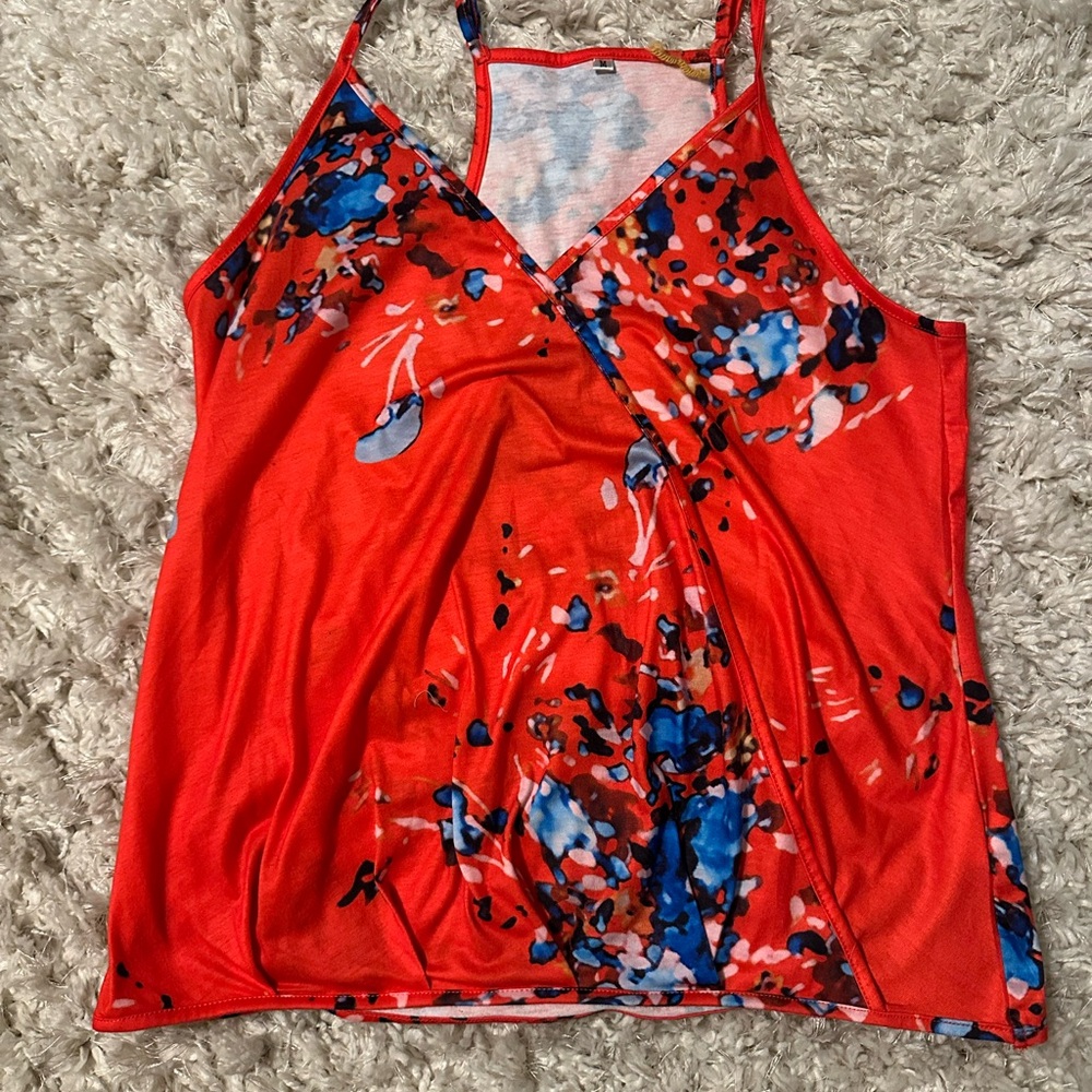Asymmetrical Blue and Orange Sleeveless Camisole